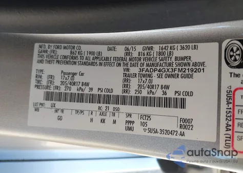 2015 Ford Fiesta St из США, поврежденный, VIN 3FADP4GX3FM219201